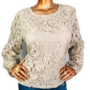 IMNYC White Blouse Lace Pull-Over Long Sleeve Boat Neck Women's Size S/P